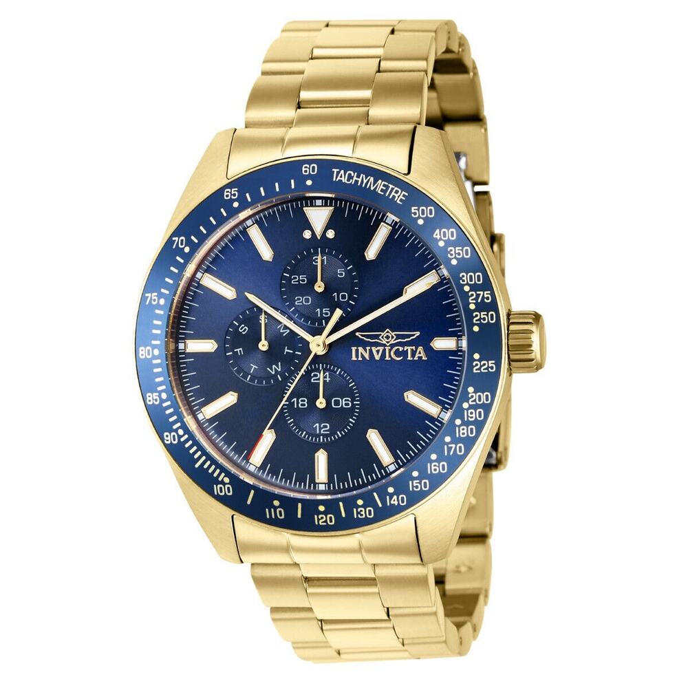 Invicta Men's Aviator Storm Blue Dial Gold-Tone Stainless Steel Watch 45mm, Gold